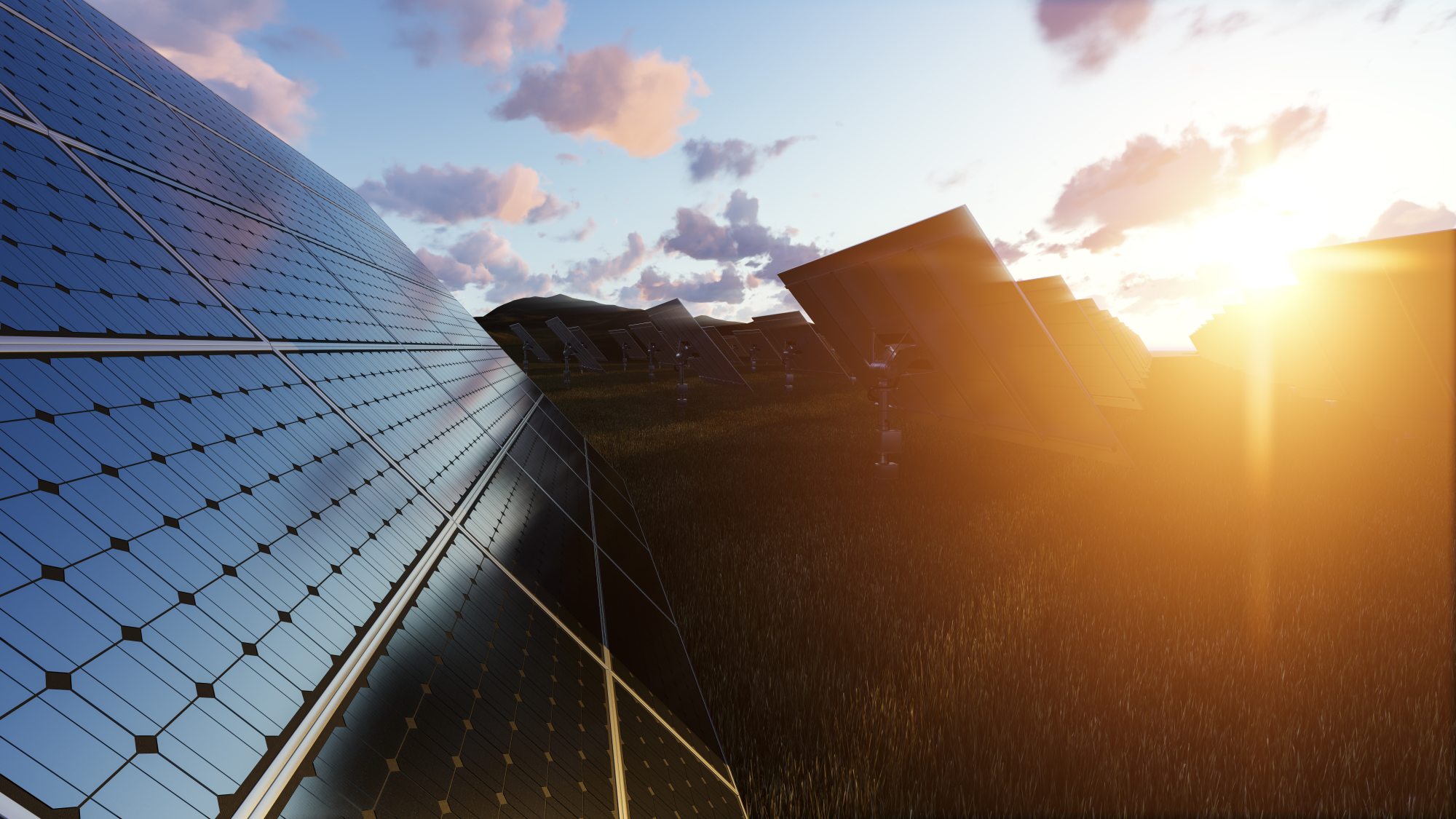 iso-50005-implement-energy-management-dqs-solar panels field at sunset