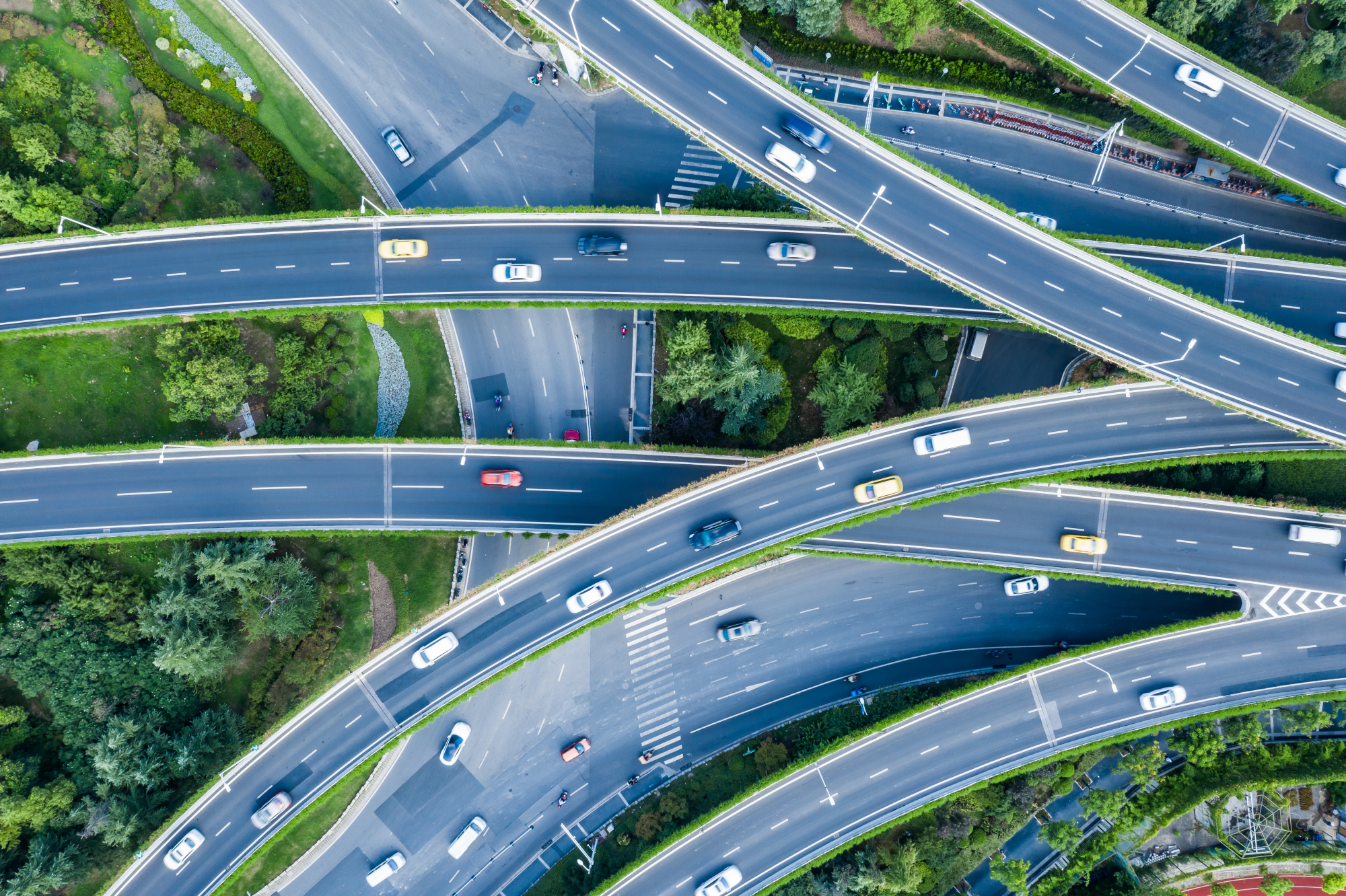 automotive-cyber-security-dqs-aerial view of a massive highway intersection