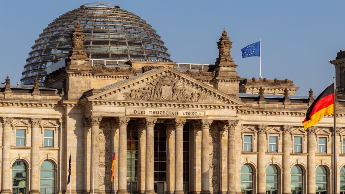 German climate protection law-dqs-German parliament building Reichstag with flags
