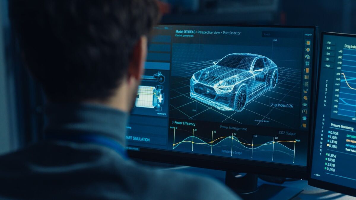 dqs-man looks at the three-dimensional concept of a car in software