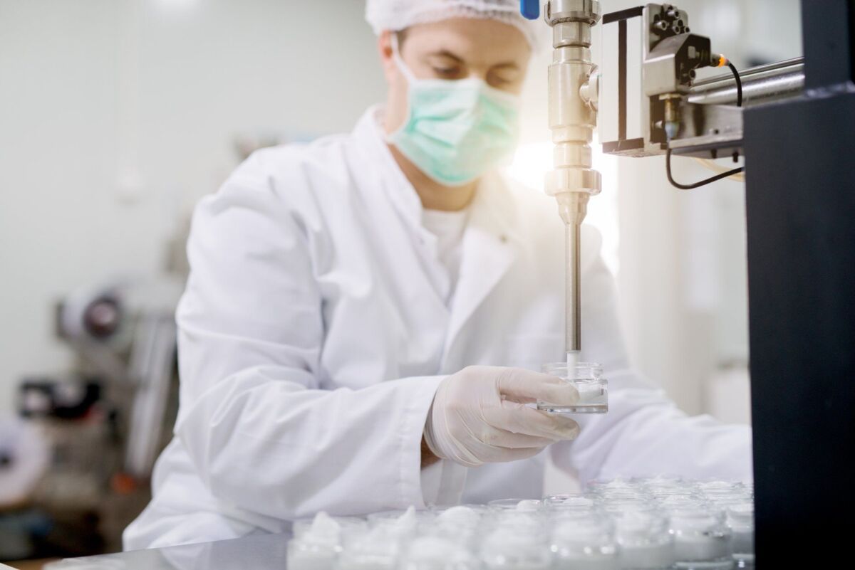 Medical production, health care industry. Medicine concept employee.