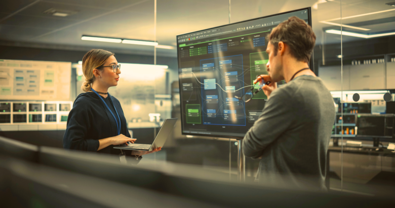 Cybersecurity, collaboration, data visualization, team discussion, IT professionals, information sec