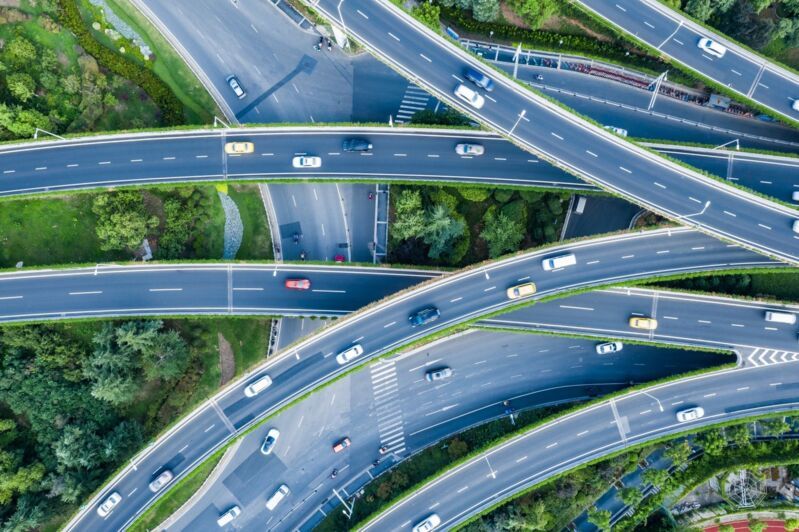 automotive-cyber-security-dqs-aerial view of a massive highway intersection