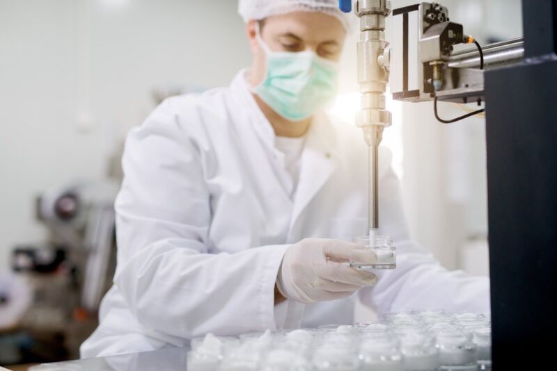 Medical production, health care industry. Medicine concept employee.