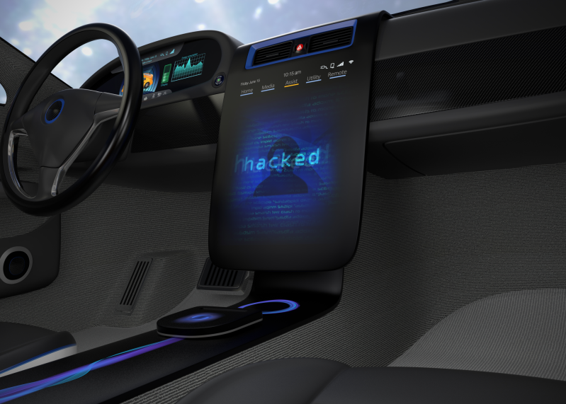 automotive-cyber-security-dqs-the display in the centre console of an autonomous driving vehicle sho